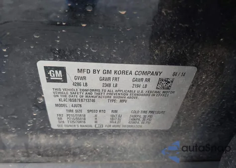 2014 Buick Encore Convenience z USA, uszkodzony, nr VIN KL4CJBSB7EB713746